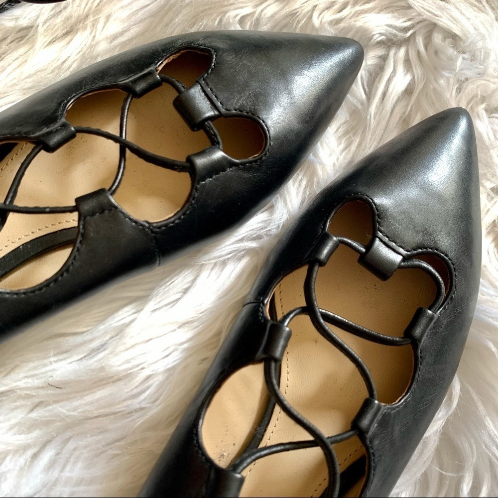 Coach Justine Black Leather Lace Up Ballerina Pointed Flats - Picture 5 of 13